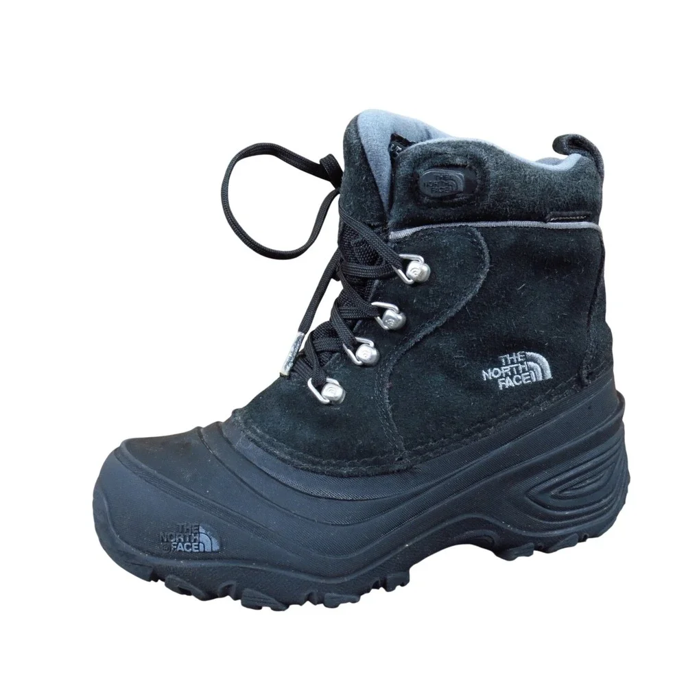 The North Face Chilkat Lace II Kids Snow Boot Size 2 Winter Waterproof Black